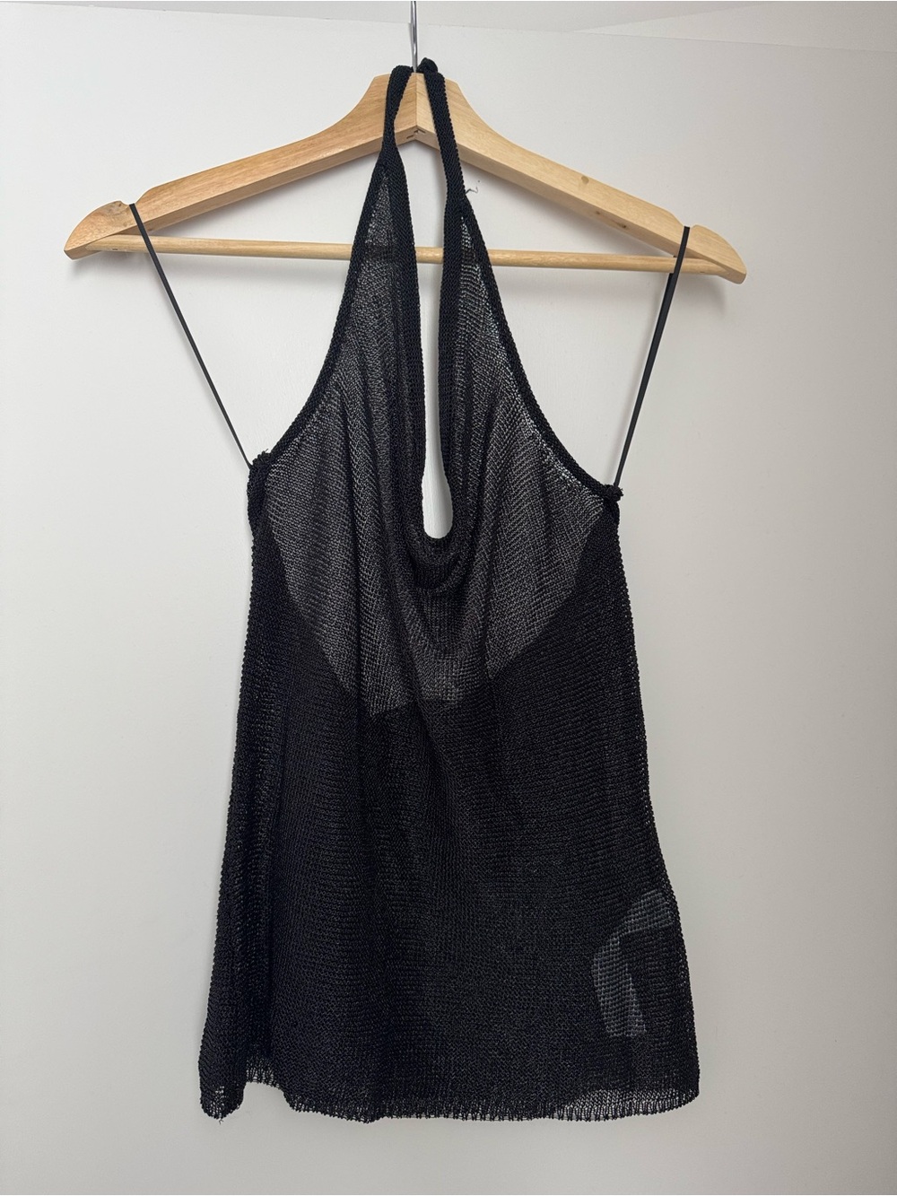 Zara Black Sheer Metal Knit Halter top NWT size S